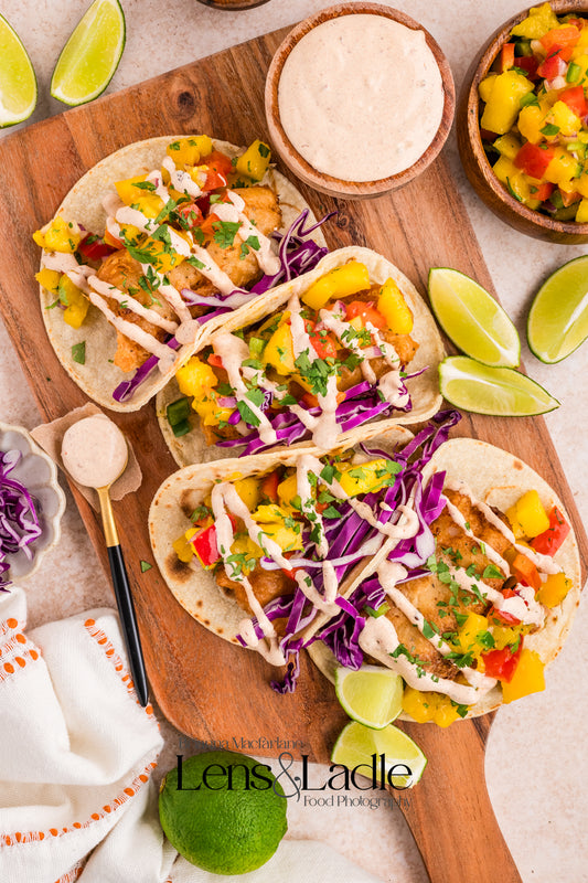 Beer-Battered Fish Tacos (with chipotle crema) and Mango Salsa- 2 exclusive recipes set