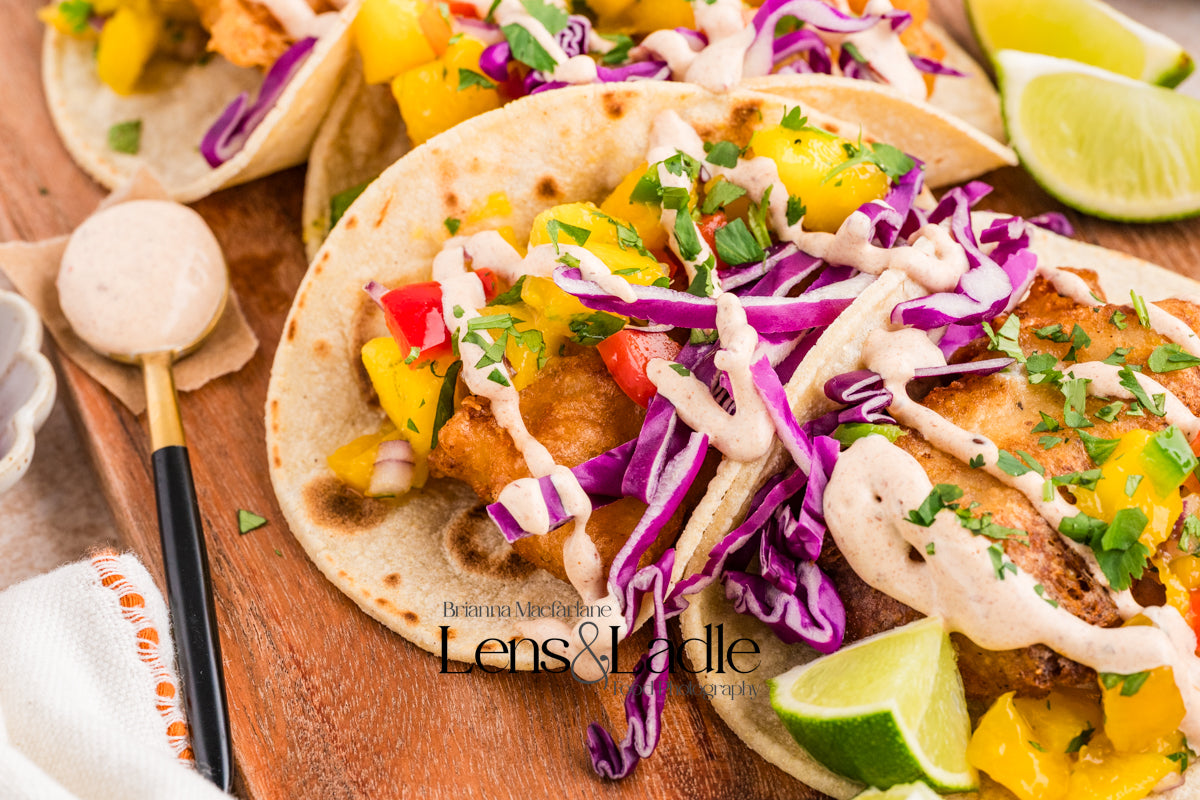 Beer-Battered Fish Tacos (with chipotle crema) and Mango Salsa- 2 exclusive recipes set