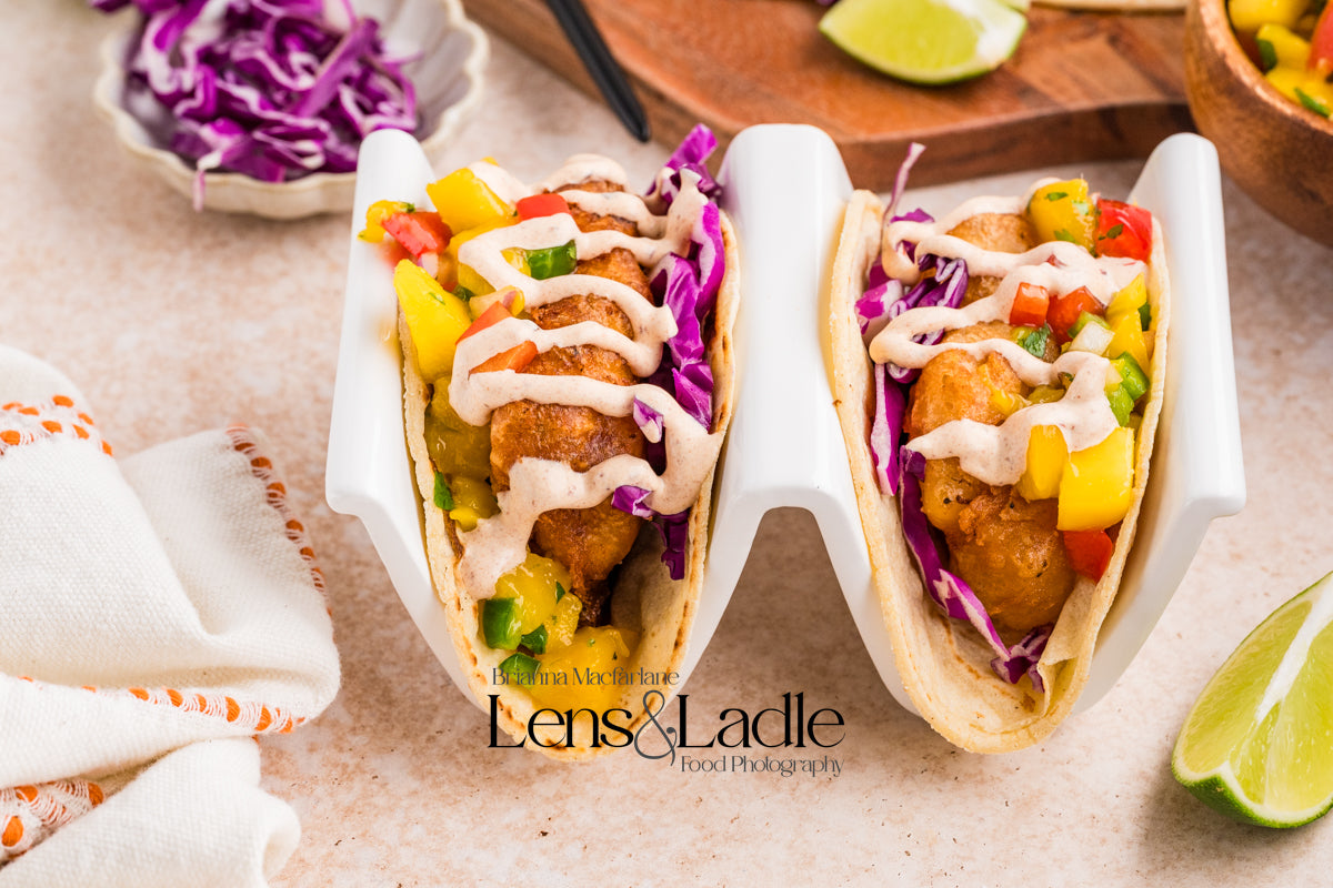 Beer-Battered Fish Tacos (with chipotle crema) and Mango Salsa- 2 exclusive recipes set