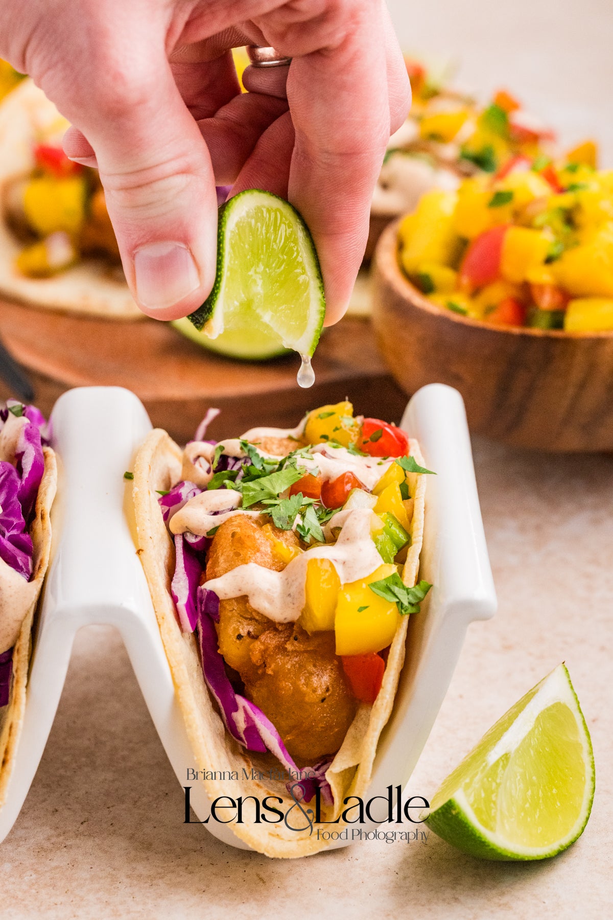 Beer-Battered Fish Tacos (with chipotle crema) and Mango Salsa- 2 exclusive recipes set